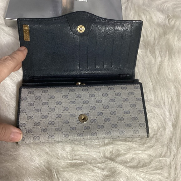 Vintage Gucci 035 64 0461 Micro GG Logo Canvas/ Leather Long Wallet - Picture 9 of 13